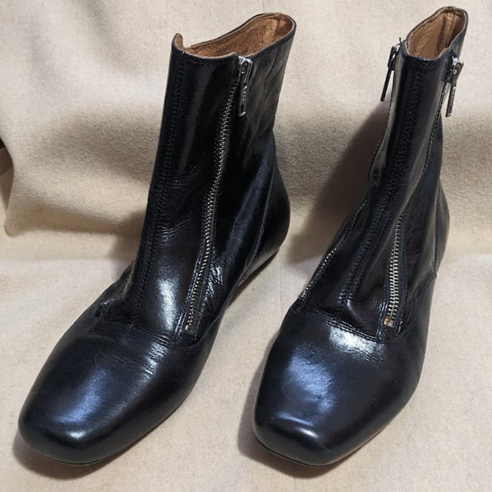 Frye Annie Glazed Leather Ankle Boots Women's 8.5 Black Double Zipper 77965